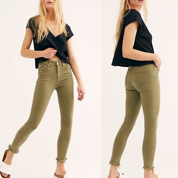 NWOT We the Free by Free People Raw Hem High-Rise Jeggings in Army Green - Picture 1 of 6